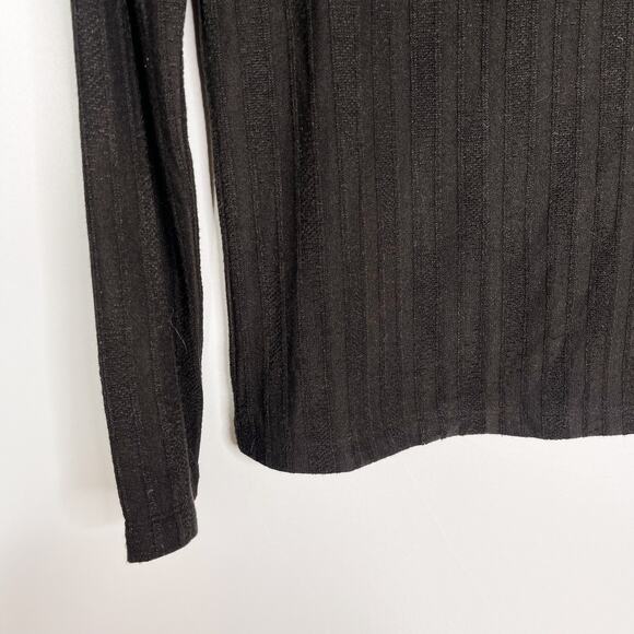 Another Love Small S Black Elvina Ruffle Long Sleeve Top Crew Neck Ribbed Fitted - Picture 6 of 10